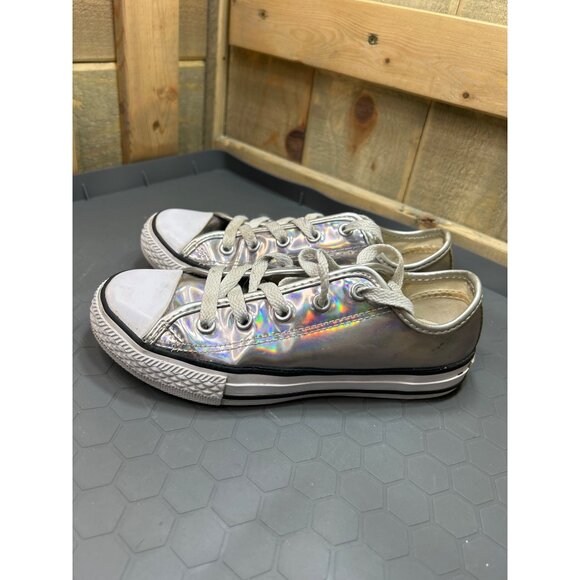 Converse Youth Size 1 Silver Holographic All Star Low Top Sneakers - Picture 5 of 7